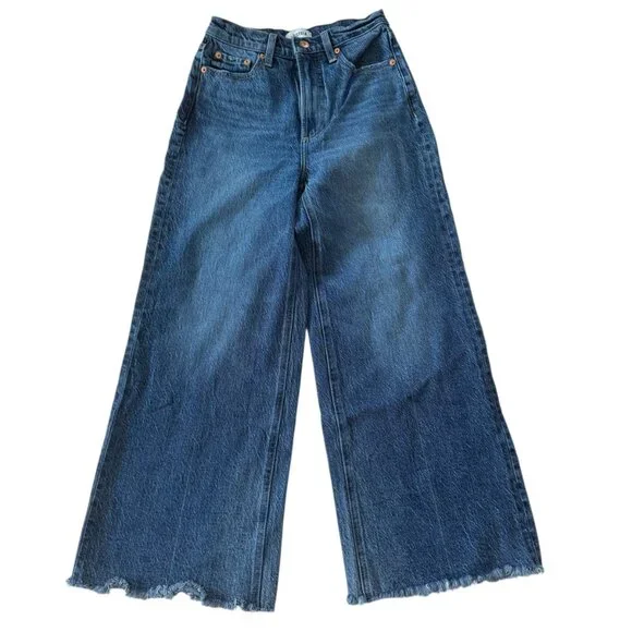 Pistola Lana Wide Leg Crop High Rise Raw Hem Ankle Jeans Palladium Wash size 24P - Picture 2 of 6